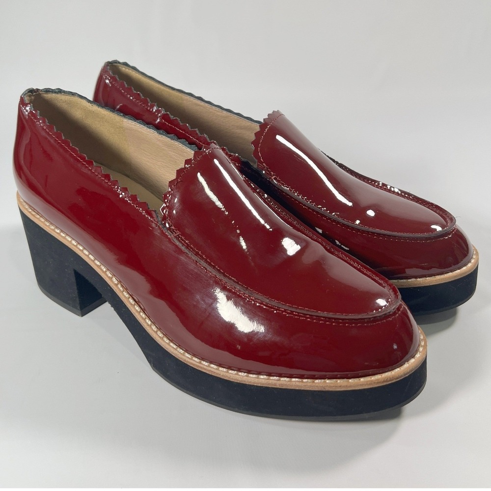 Eileen Fisher Harria Platform Loafers Scalloped Patent Leather Trim Mens 9.5M